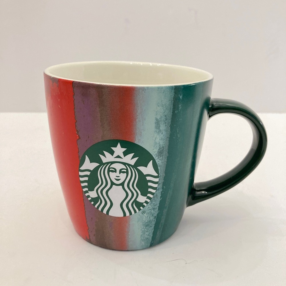 Starbucks Mug 2021 Christmas Holiday Paint‎ Stripes 12oz Red Green Ceramic